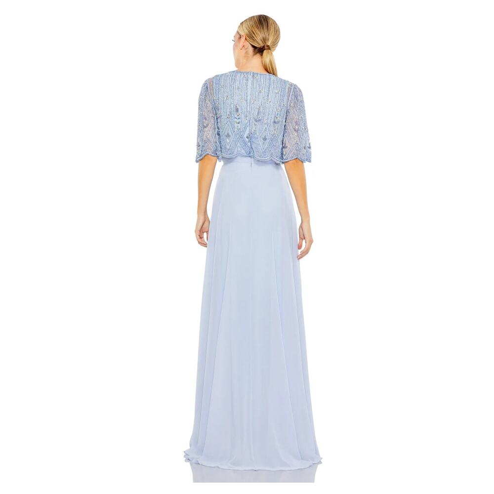 Mac Duggal 9181 Powder Blue Chiffon Gown w/ Fully Beaded 3/4 Sleeve Top 4 $598 - Picture 2 of 10